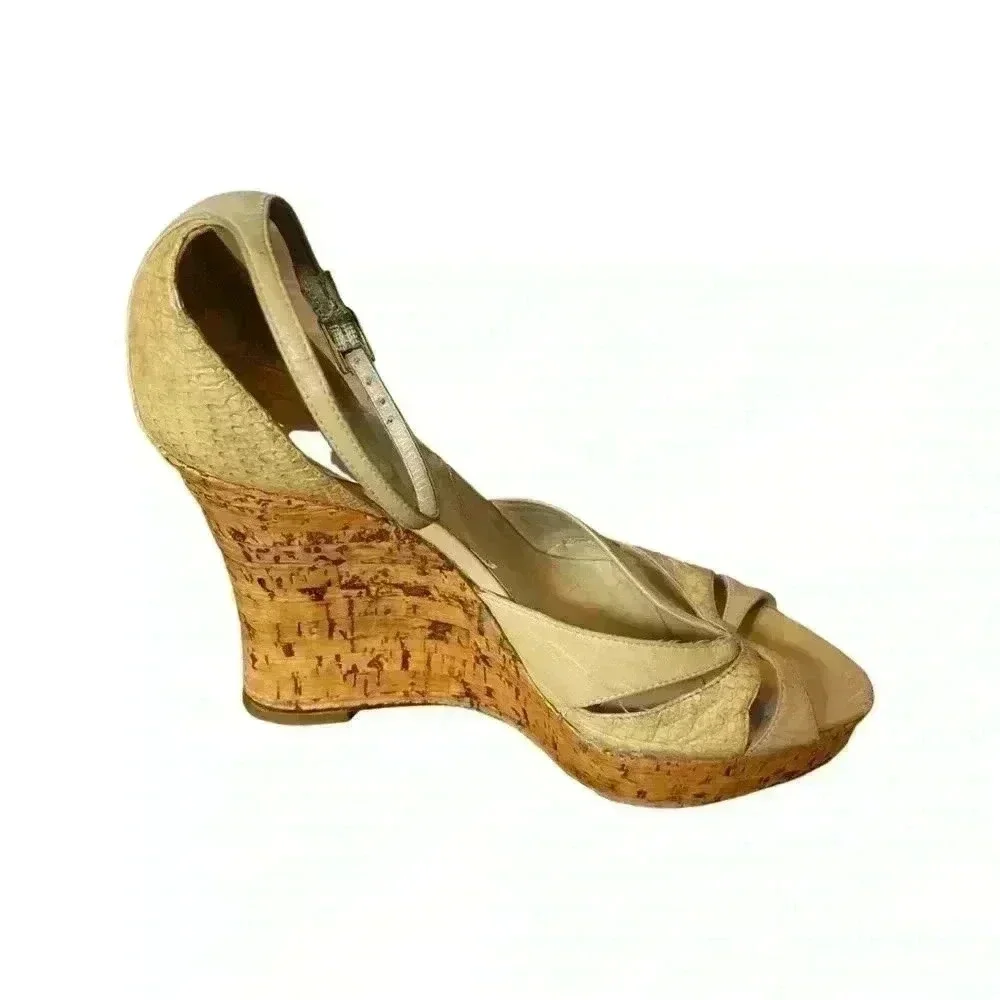 DIOR Womens Shoes Natural Open Toe Wedge Sandals Made in Italy Heels Size 37.